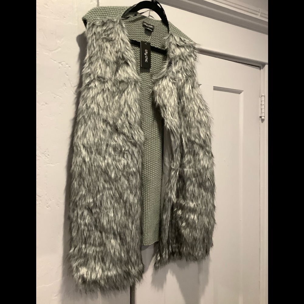 City Chic faux fur sweatercoat grey